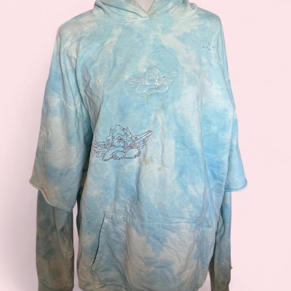 Boys Lie Blue Tie Dye Rhinestone Angel Hoodie — One Size